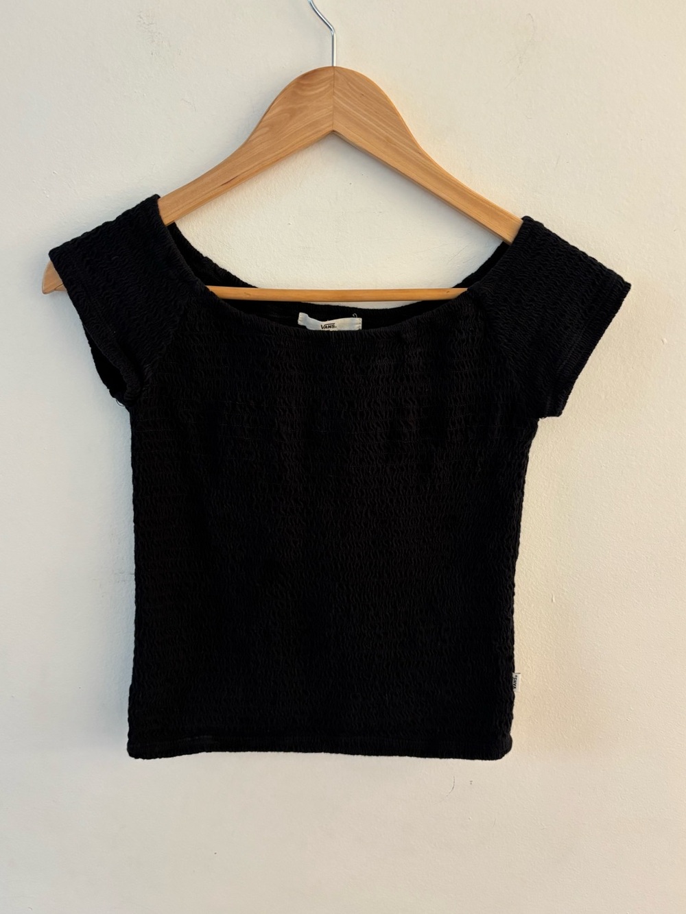 Vans - Black Short Sleeve Square Neck, Smocked Stretchy Top, Size Medium. Cute!
